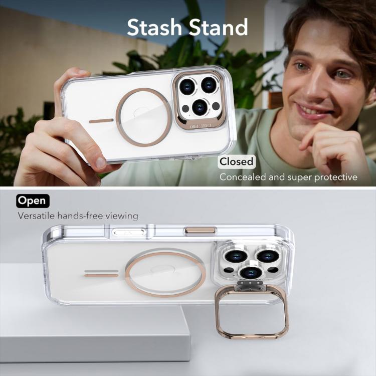 Funda para iPhone 16 Pro con marco de lente MagSafe transparente y brillante (negro)