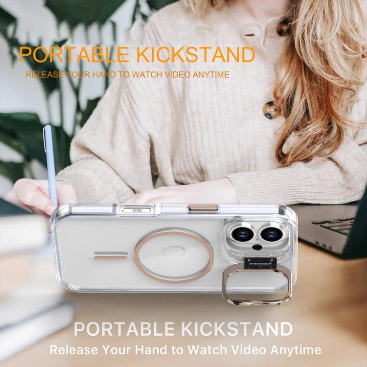 Funda para iPhone 16 Plus con marco de lente MagSafe transparente y brillante (naranja)