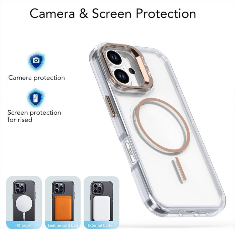 Funda para iPhone 16 Plus con marco de lente MagSafe transparente y brillante (negro)