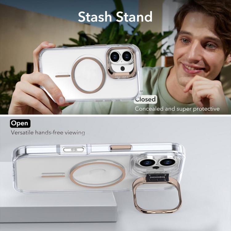 Funda para iPhone 16 Plus con marco de lente MagSafe transparente y brillante (negro)