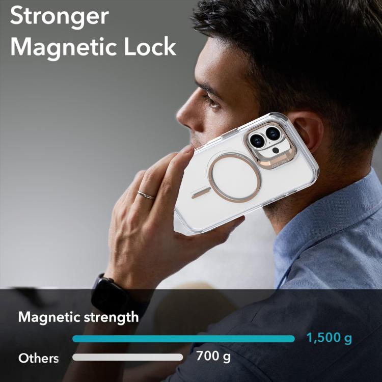 Funda para iPhone 16 Plus con marco de lente MagSafe transparente y brillante (negro)
