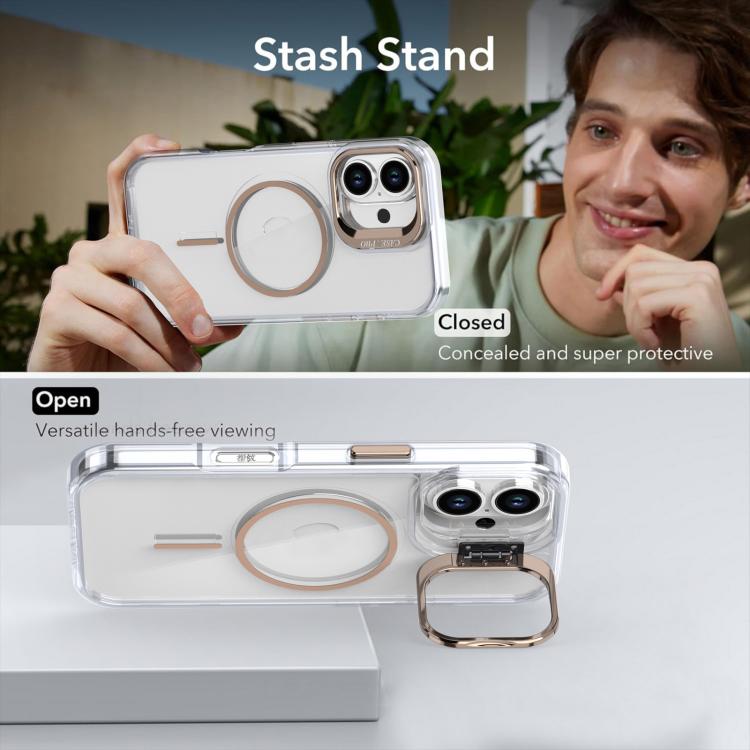 Funda para iPhone 16 con marco de lente MagSafe transparente y brillante (blanco)