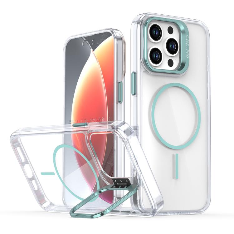 Funda para iPhone 15 Pro Max con marco de lente MagSafe transparente y brillante (azul)