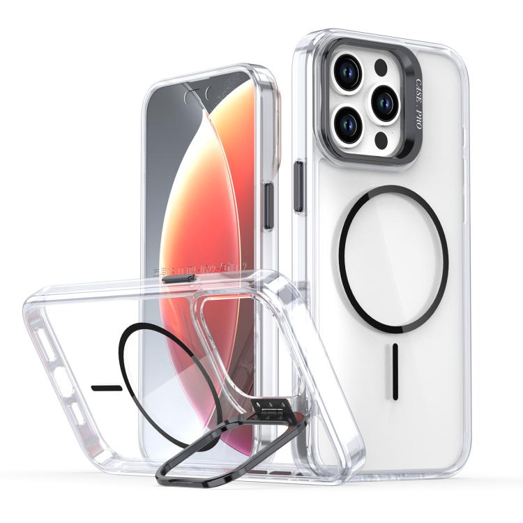 Funda para iPhone 15 Pro Max con marco de lente MagSafe transparente y brillante (negro)