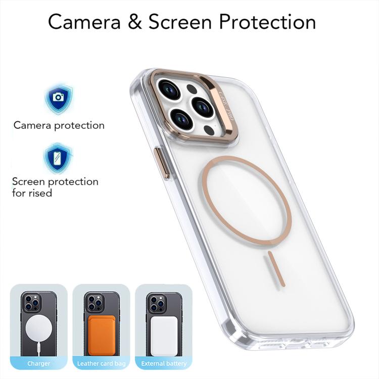 Funda para iPhone 15 Pro Max con marco de lente MagSafe transparente y brillante (negro)