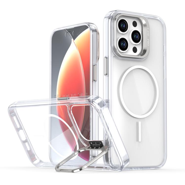 Funda para iPhone 15 Pro con marco de lente MagSafe transparente y brillante (blanco)