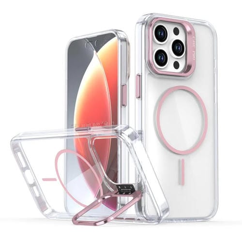 Funda para iPhone 12 Pro Max con marco de lente MagSafe transparente y brillante (rosa)