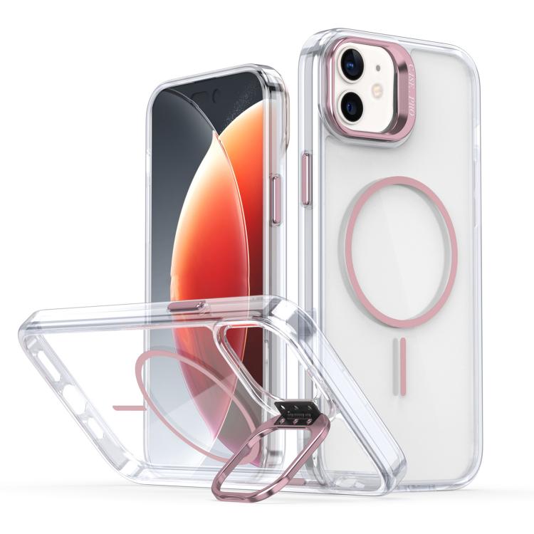 Funda para iPhone 11 con marco de lente MagSafe transparente y brillante (rosa)