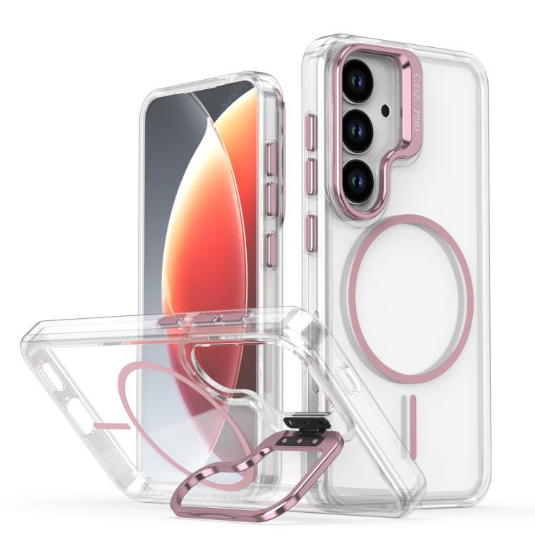 Funda para Samsung Galaxy S25/S24 5G, color brillante, transparente, con marco de lente MagSafe (rosa)