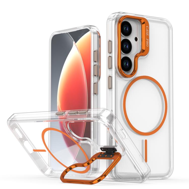 Funda para Samsung Galaxy S25/S24 5G, color brillante, transparente, con marco de lente MagSafe (naranja)