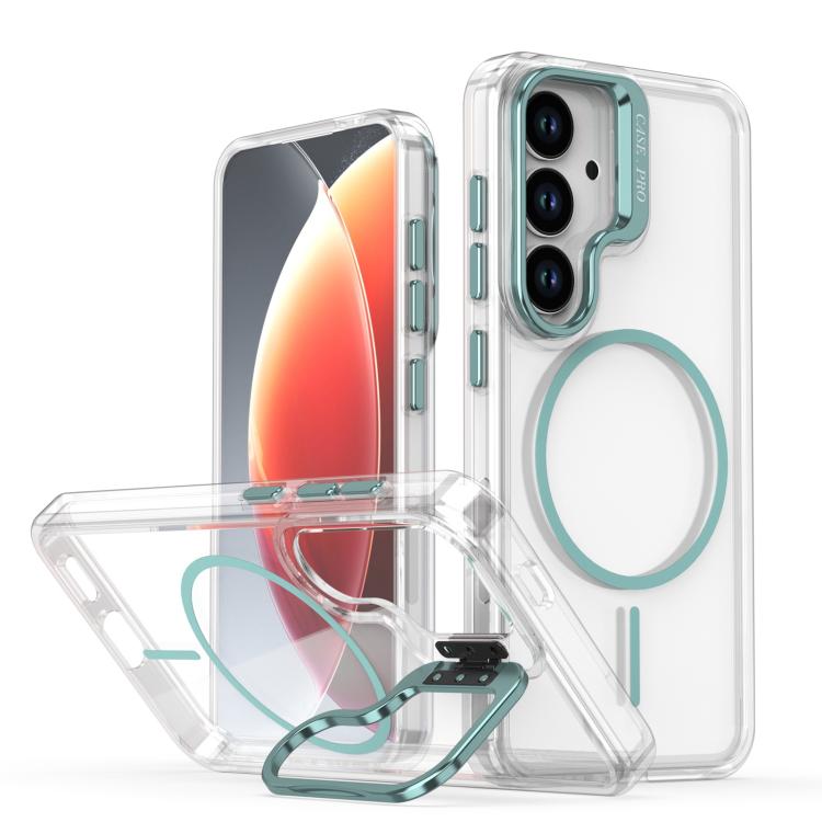 Funda para Samsung Galaxy S25+ / S24+ 5G con marco de lente MagSafe transparente y brillante (azul)