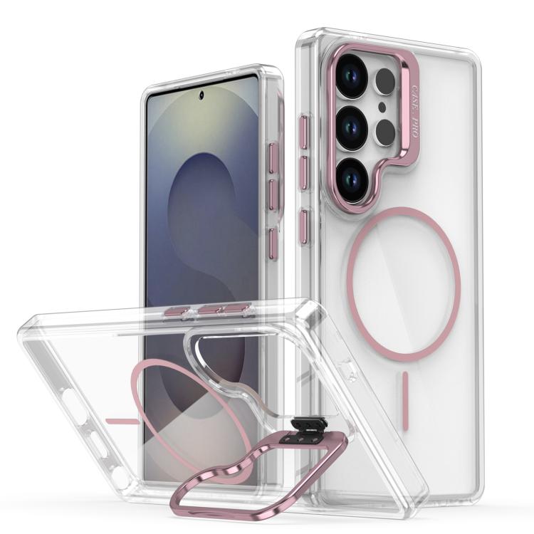 Funda para Samsung Galaxy S25 Ultra 5G, color brillante, transparente, con marco de lente MagSafe (rosa)