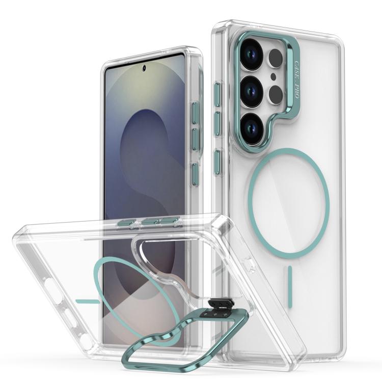 Funda para Samsung Galaxy S23 Ultra/S22 Ultra con marco de lente MagSafe transparente y brillante (azul)