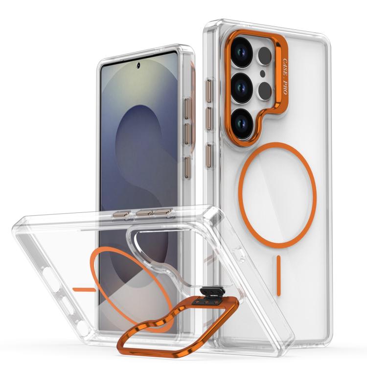 Funda para Samsung Galaxy S23 Ultra/S22 Ultra con marco de lente MagSafe transparente y brillante (naranja)