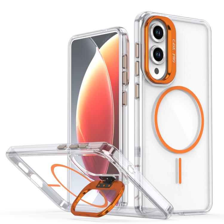 Funda para Samsung Galaxy S25 Edge 5G, color brillante, transparente, con marco de lente MagSafe (naranja)