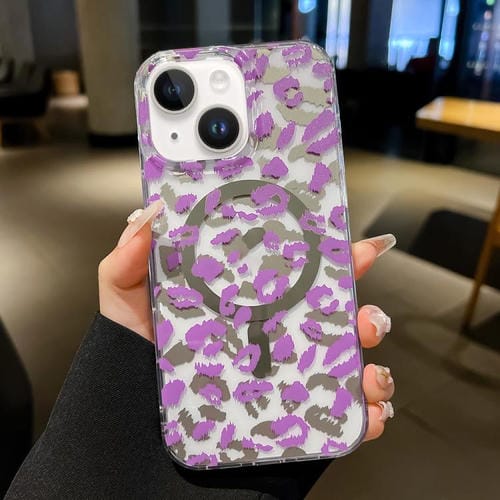 Funda Leopard MagSafe con laminado IMD de doble cara para iPhone 14 (morada)