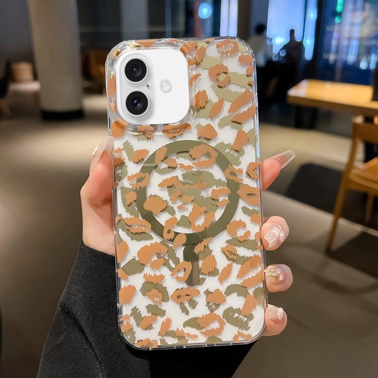 Funda Leopard MagSafe con laminado IMD de doble cara para iPhone 16 Plus (café amarillo)