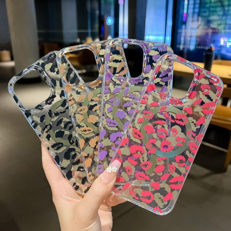 Funda Leopard MagSafe con laminado IMD de doble cara para iPhone 15 (negro y marrón)