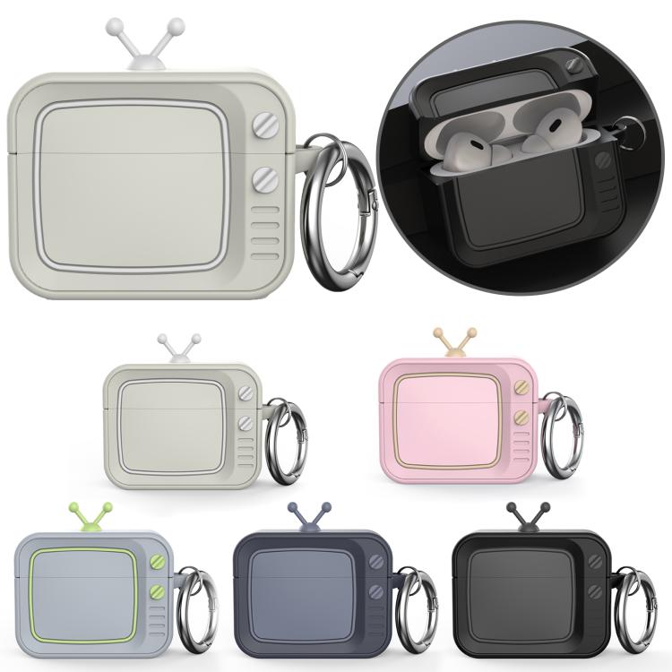 Funda protectora de silicona para auriculares AirPods Pro 2 Retro TV Bluetooth (gris claro)