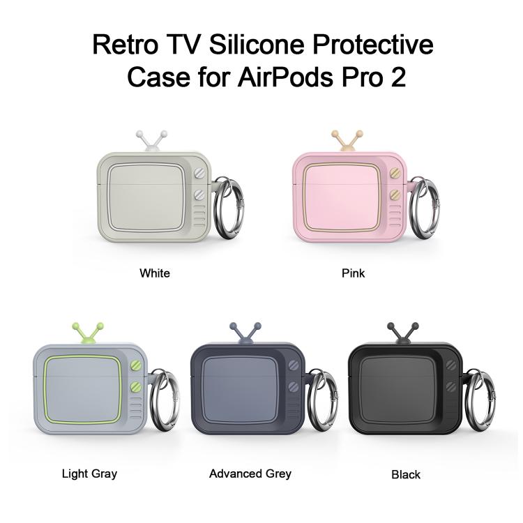 Funda protectora de silicona para auriculares Bluetooth AirPods Pro 2 Retro TV (gris oscuro)