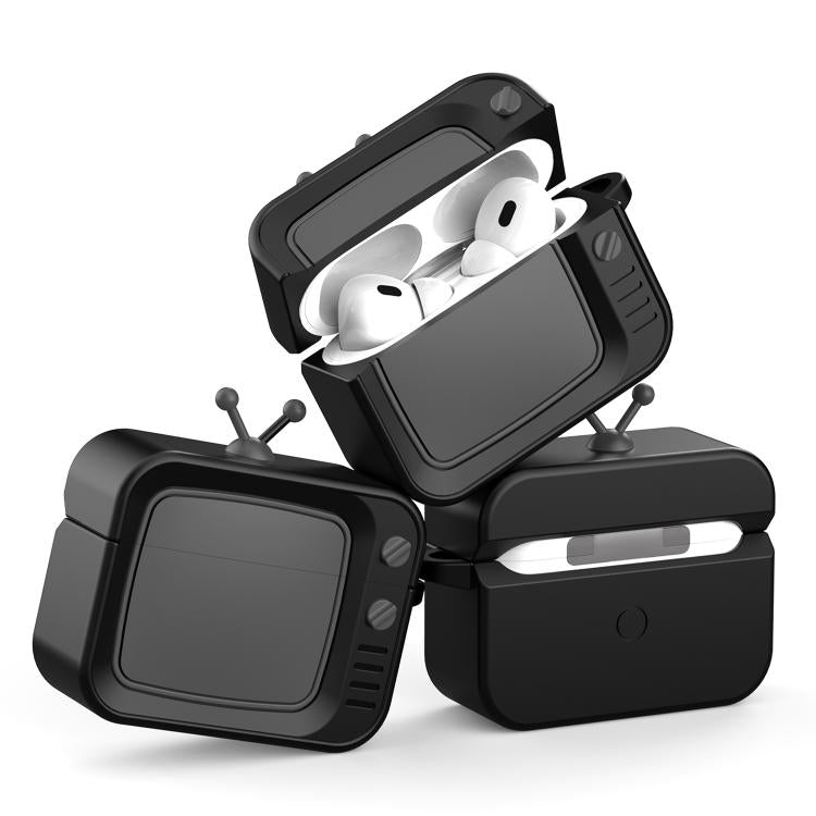 Funda protectora de silicona para auriculares AirPods Pro 2 Retro TV Bluetooth (gris claro)