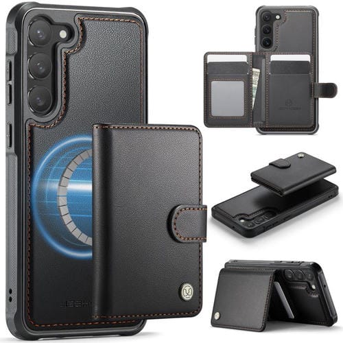 For Samsung Galaxy S23+ 5G JEEHOOD J09 Buckle Card Bag MagSafe Magnetic Style RFID Leather Phone Case(Black)