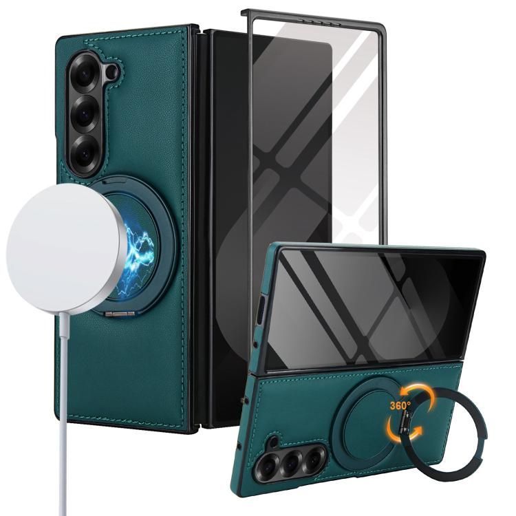 Funda de cuero plegable con soporte giratorio y película MagSafe integrada para Samsung Galaxy Z Fold6 (verde)