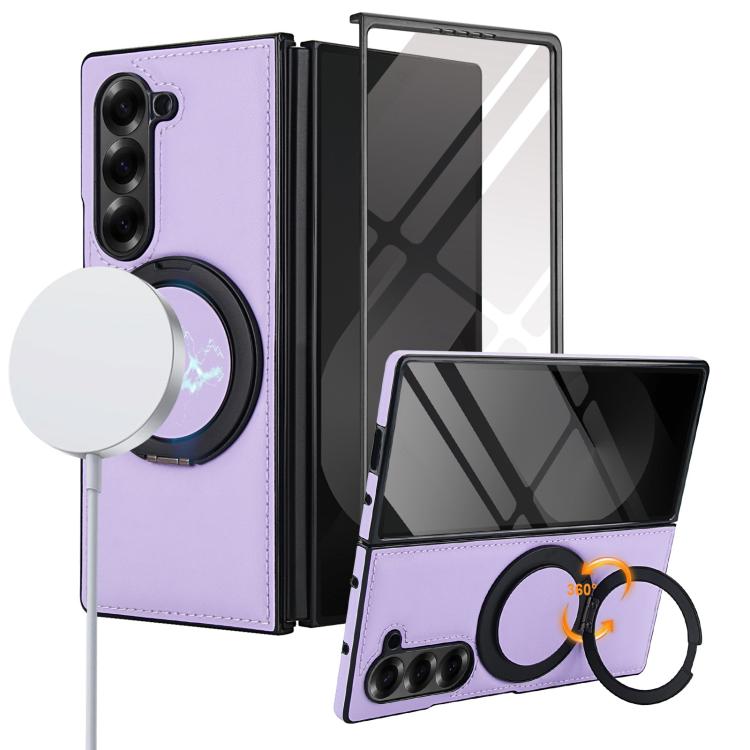 Funda de cuero plegable con soporte giratorio y película MagSafe integrada para Samsung Galaxy Z Fold6 (morado claro)
