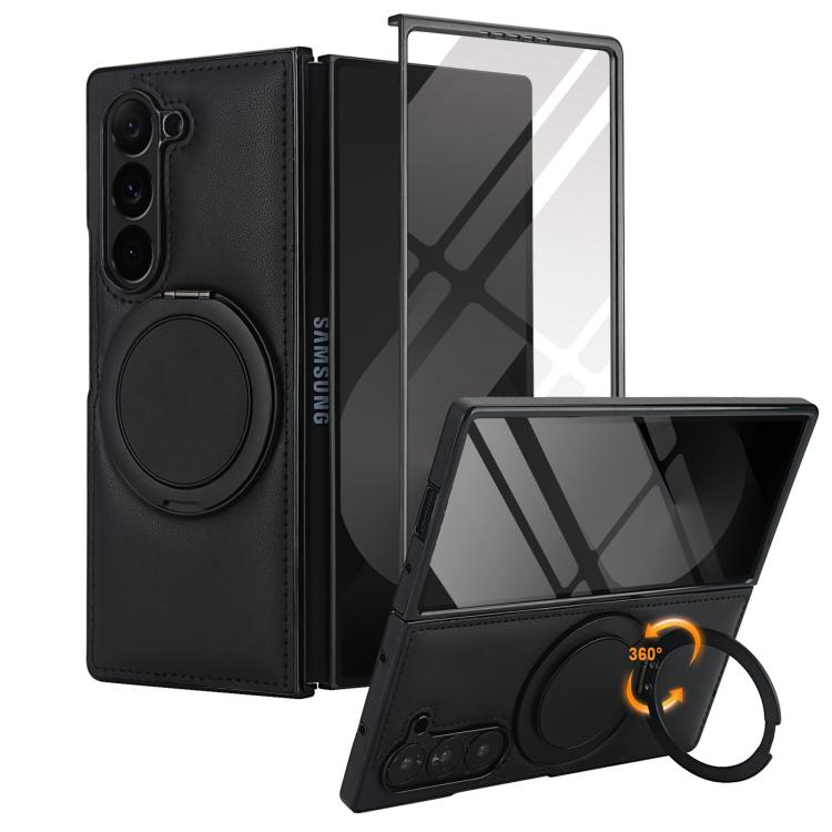 Funda de cuero plegable con soporte giratorio y película MagSafe integrada para Samsung Galaxy Z Fold5 (negro)