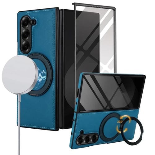 Funda de cuero plegable con soporte giratorio y película MagSafe integrada para Samsung Galaxy Z Fold5 (azul)