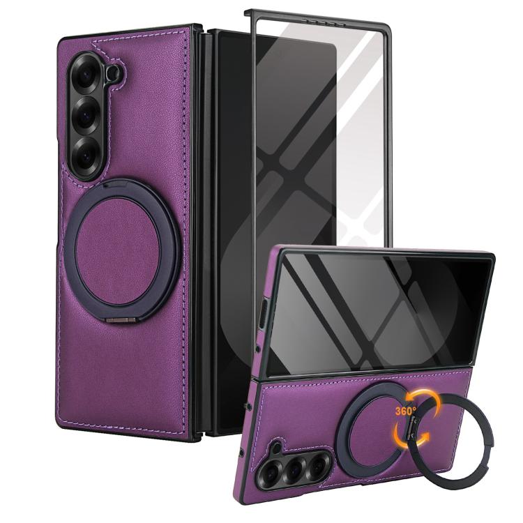 Funda de cuero plegable con soporte giratorio y película MagSafe integrada para Samsung Galaxy Z Fold5 (morado oscuro)