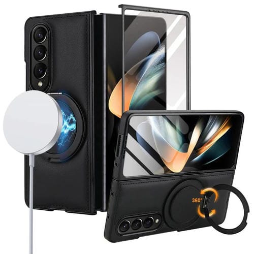 Funda de cuero plegable con soporte giratorio y película MagSafe integrada para Samsung Galaxy Z Fold3 5G (negro)