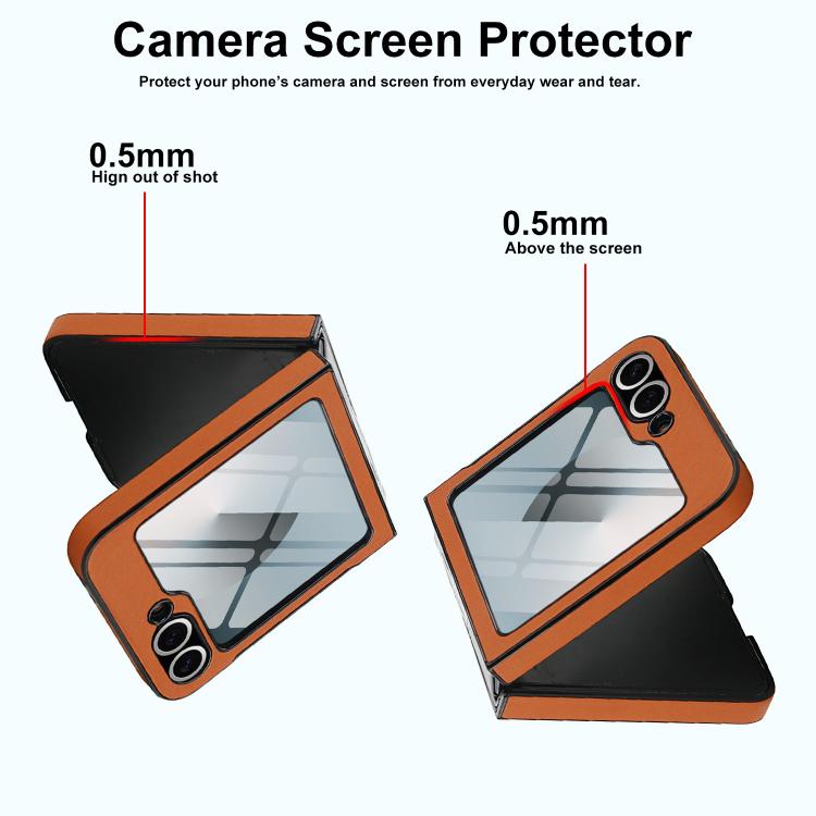 Funda de cuero con soporte giratorio plegable y película MagSafe integrada para Samsung Galaxy Z Flip6 (marrón)
