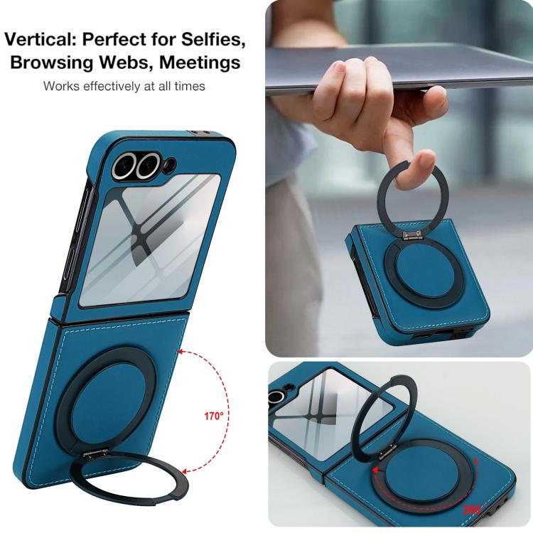 Funda de cuero con soporte giratorio plegable y película MagSafe integrada para Samsung Galaxy Z Flip5 (azul)