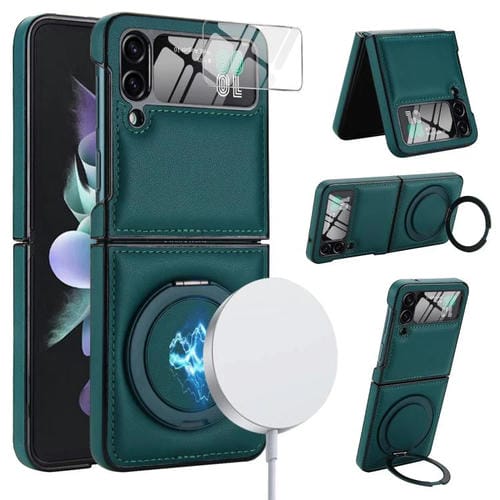 Funda de cuero plegable con soporte giratorio y película MagSafe para Samsung Galaxy Z Flip3 5G (verde)