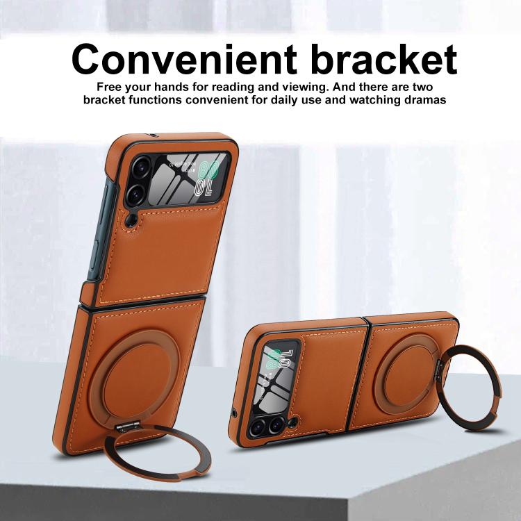 Funda de cuero plegable con soporte giratorio y película MagSafe integrada para Samsung Galaxy Z Flip3 5G (marrón)