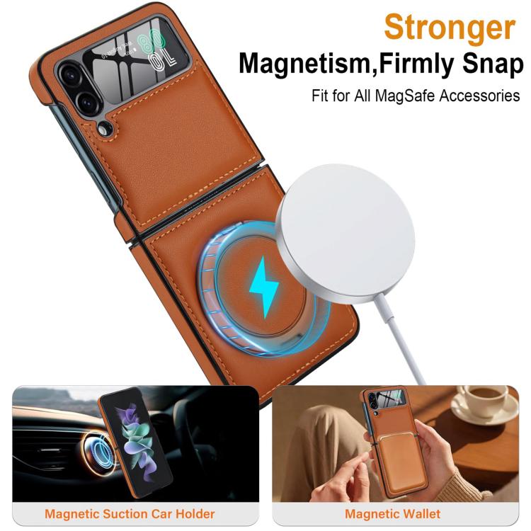 Funda de cuero plegable con soporte giratorio y película MagSafe integrada para Samsung Galaxy Z Flip3 5G (marrón)