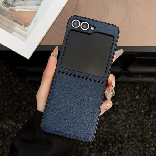 Funda trasera plegable con textura de lichi para Samsung Galaxy Z Flip6 (azul)