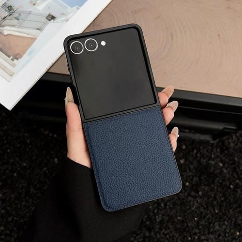 Funda trasera plegable con textura de lichi para Samsung Galaxy Z Flip7 (azul)