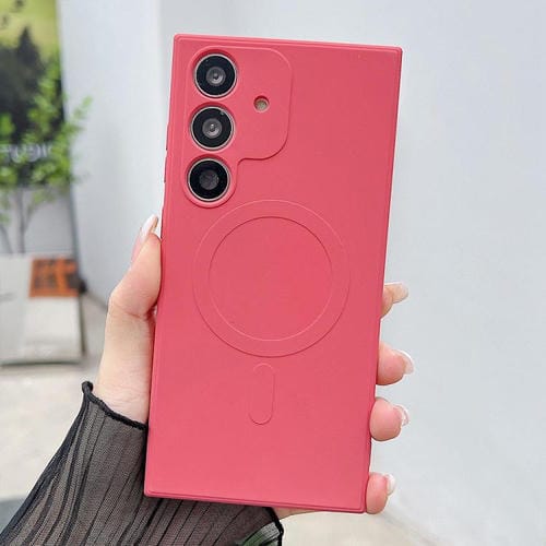 Funda magnética MagSafe de silicona líquida de color sólido para Samsung Galaxy A35 5G (rojo camelia)