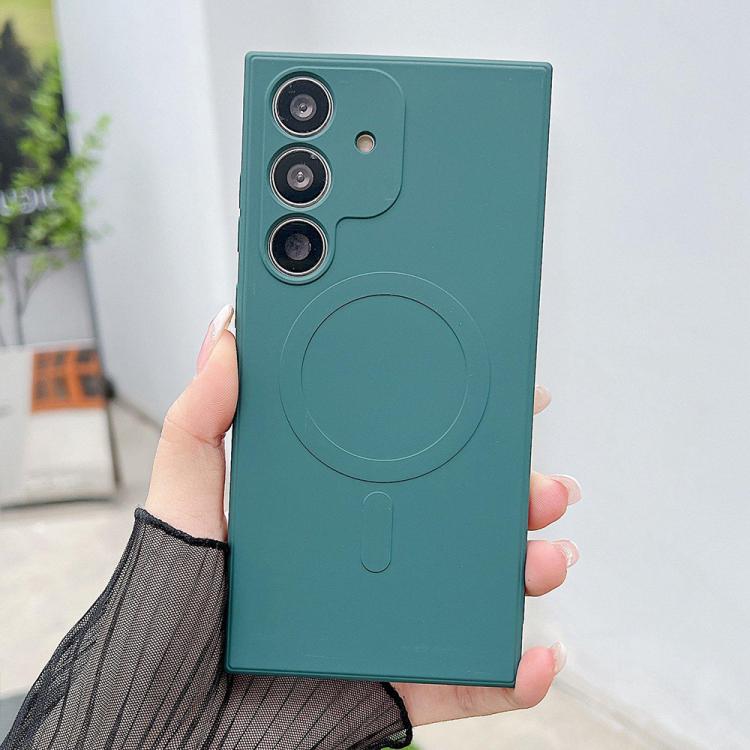 Funda magnética MagSafe de silicona líquida de color sólido para Samsung Galaxy A36 5G (verde oscuro)