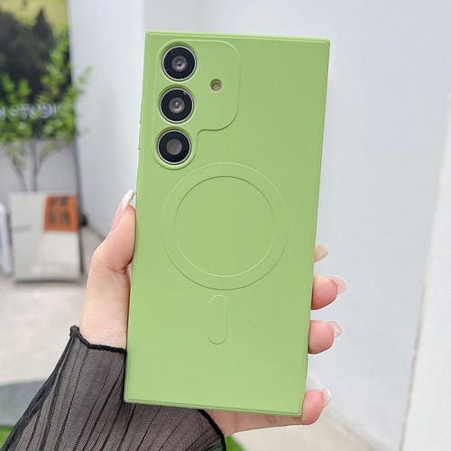 Funda magnética MagSafe de silicona líquida de color sólido para Samsung Galaxy A56 5G (verde matcha)
