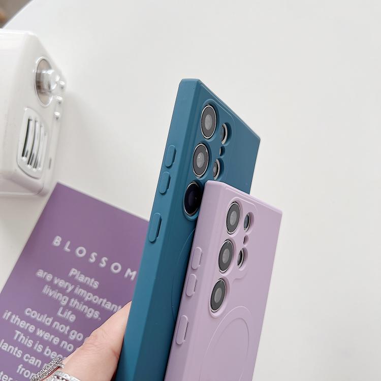 Funda magnética MagSafe de silicona líquida de color sólido para Samsung Galaxy A35 5G (negra)