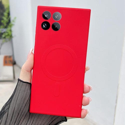 Funda magnética MagSafe de silicona líquida de color sólido para Xiaomi 15 Pro (roja)