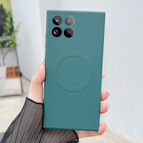 Funda magnética MagSafe de silicona líquida de color sólido para Xiaomi 15 Pro (verde oscuro)