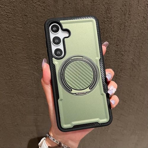 Funda metálica con rotación de 360 grados y soporte MagSafe para Samsung Galaxy S25+/S24+ 5G (verde oliva)