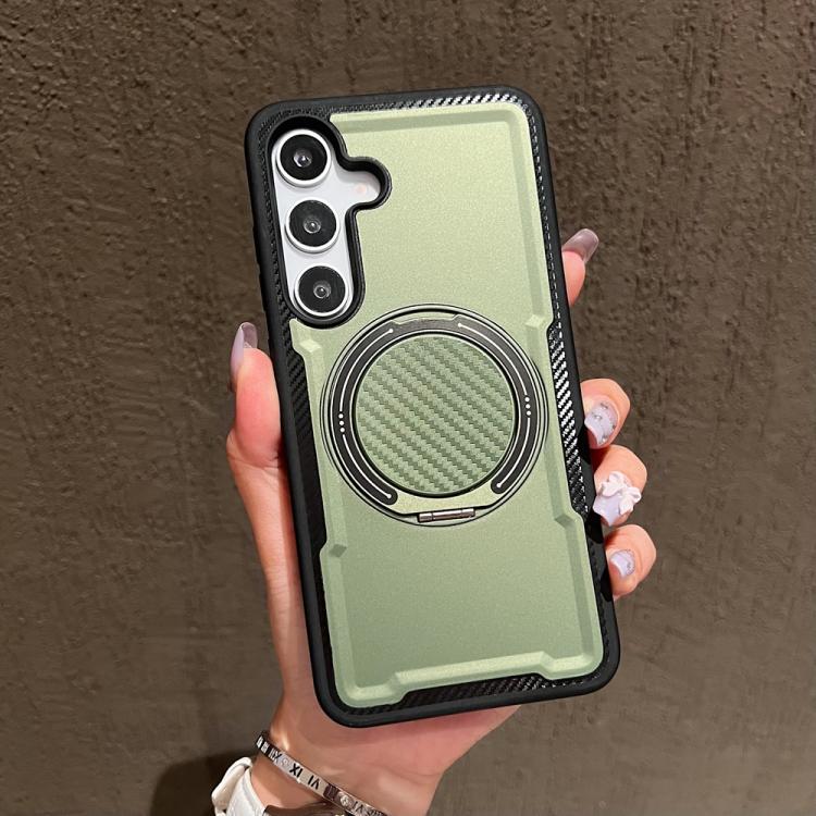 Funda metálica con rotación de 360 grados y soporte MagSafe para Samsung Galaxy S25+/S24+ 5G (verde oliva)