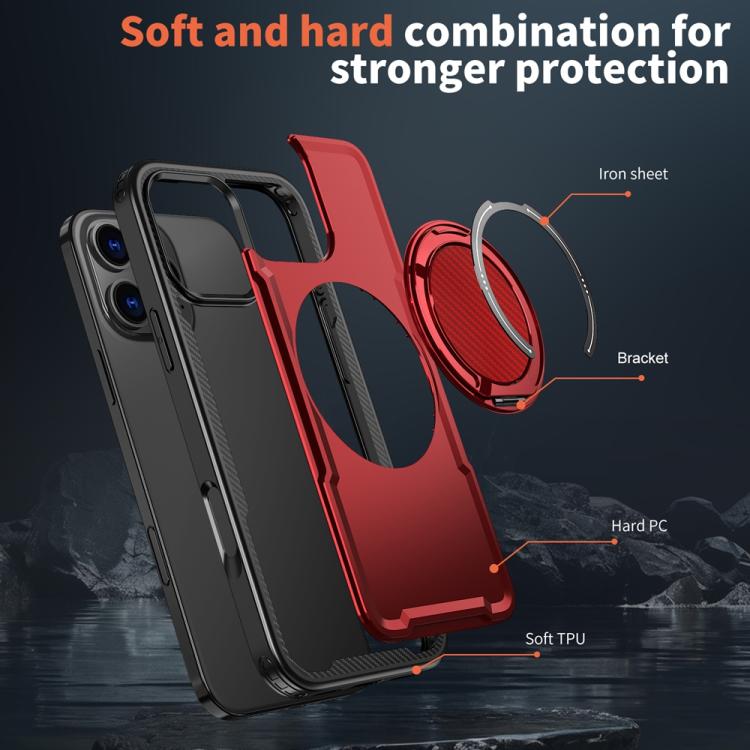 Funda metálica MagSafe con rotación de 360 grados para iPhone 16 Pro Max (roja)