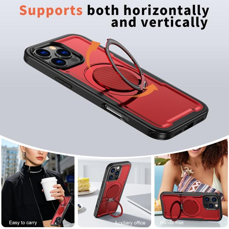 Funda metálica MagSafe con rotación de 360 grados para iPhone 16 Pro Max (roja)