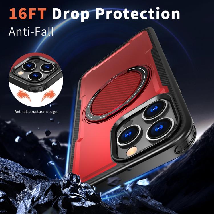 Funda metálica MagSafe con rotación de 360 grados para iPhone 16 Pro Max (roja)
